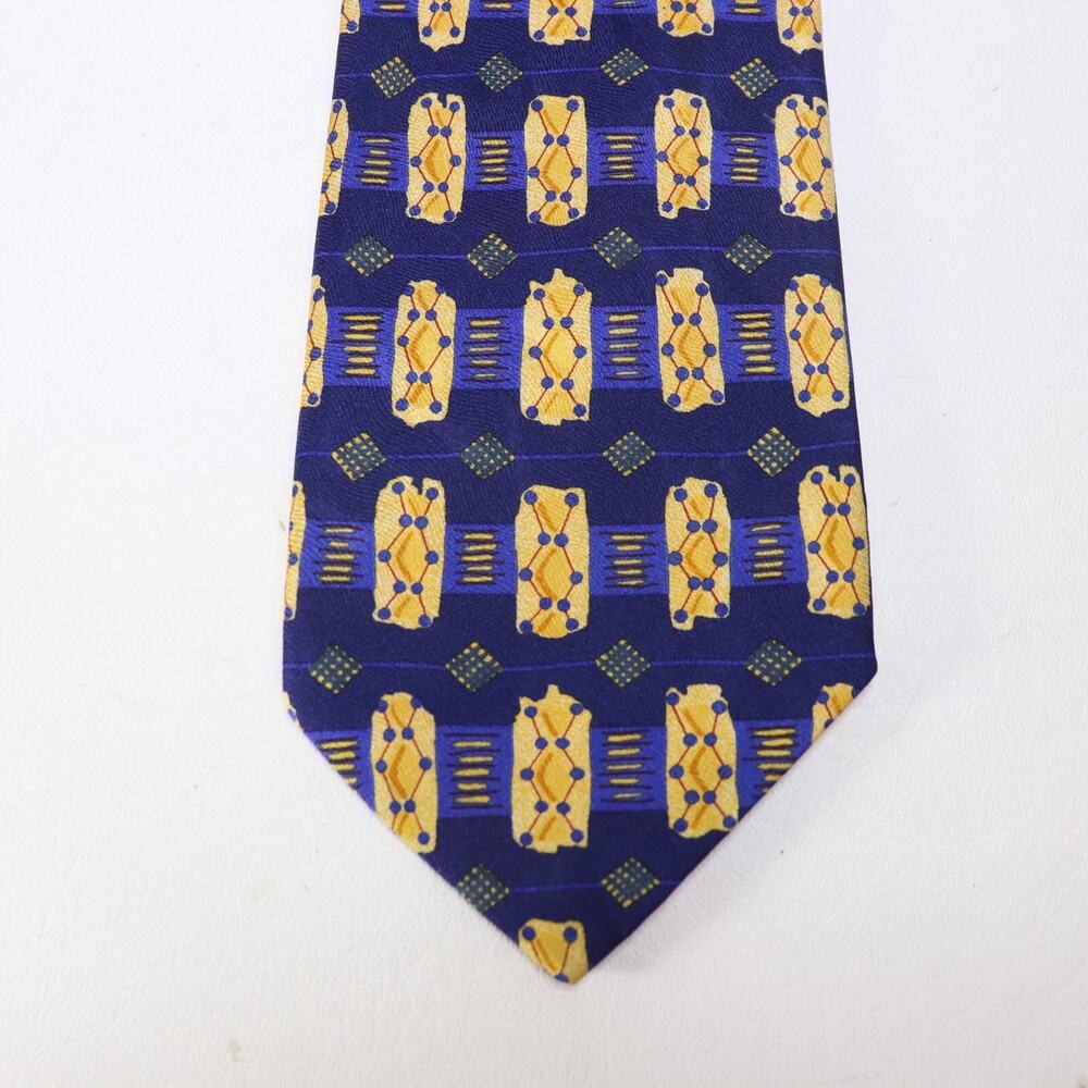 Robert Talbott Studio Tie Mens 58 in Silk Blue Gold Geo DNA Dots Wide Abstract